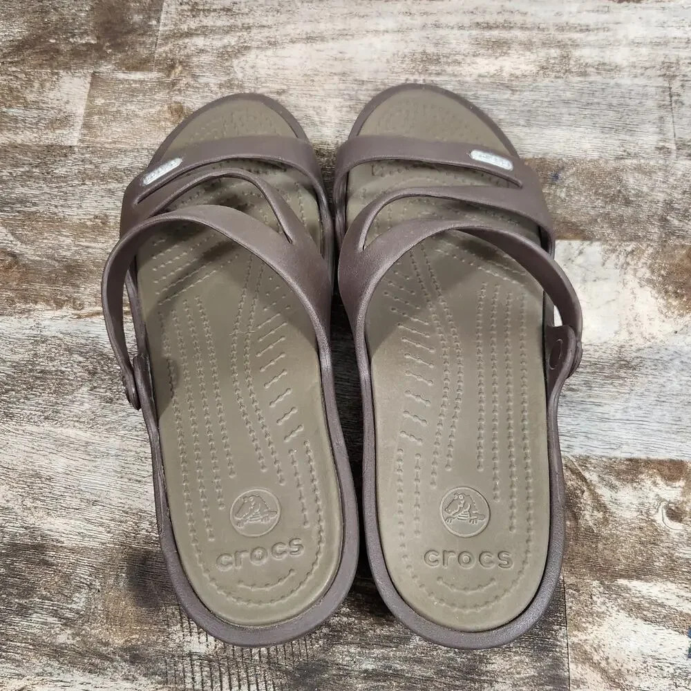 Crocs Women's Size 9 Brown Strappy Slide Sandals Comfort Casual Lightweight